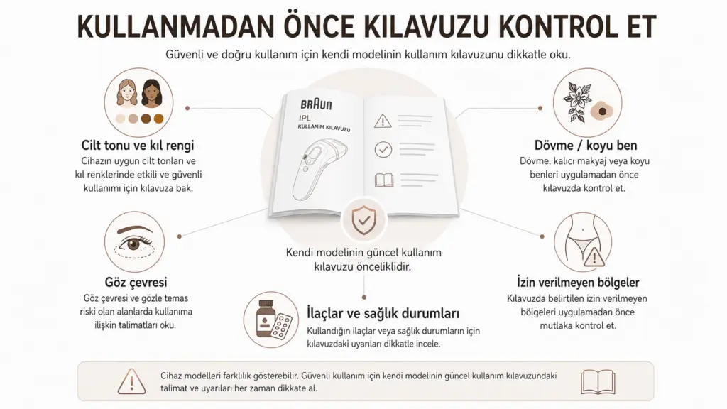 Braun IPL kullanırken dikkat edilmesi gereken temel güvenlik sınırları ve kullanım kılavuzu uyarısı