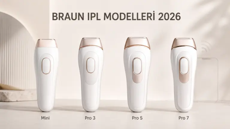 Braun IPL Mini Pro 3 Pro 5 ve Pro 7 serilerini yan yana gösteren 2026 model rehberi