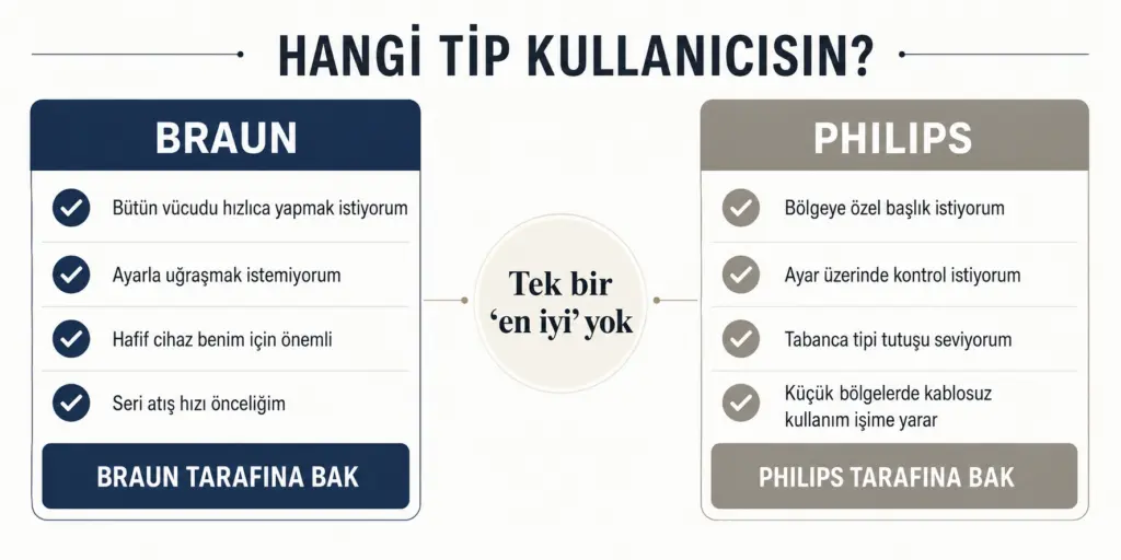 Braun ve Philips IPL cihazlarının farklı kullanıcı ihtiyaçlarına göre hangi durumda daha uygun olabileceği