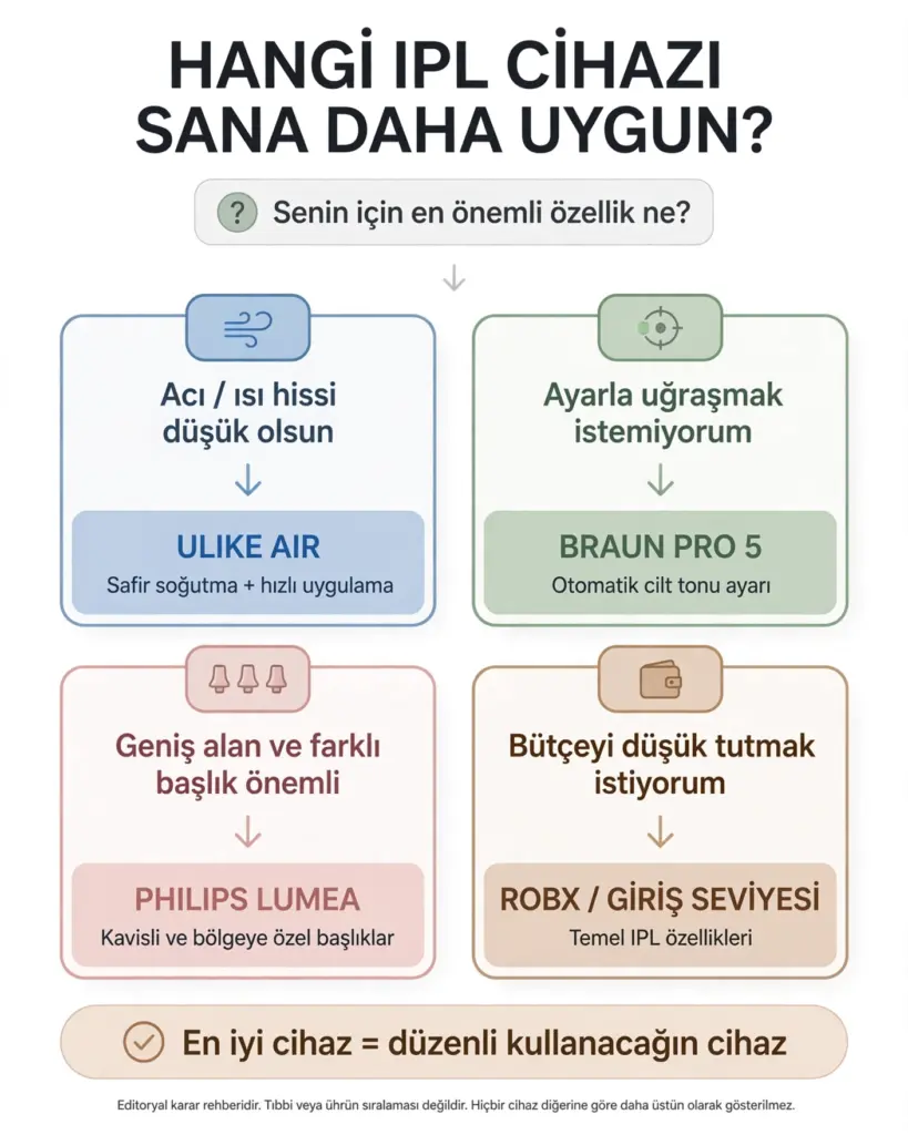 Braun Philips Ulike ve bütçe dostu IPL cihazları arasında seçim yapmaya yardımcı karar ağacı