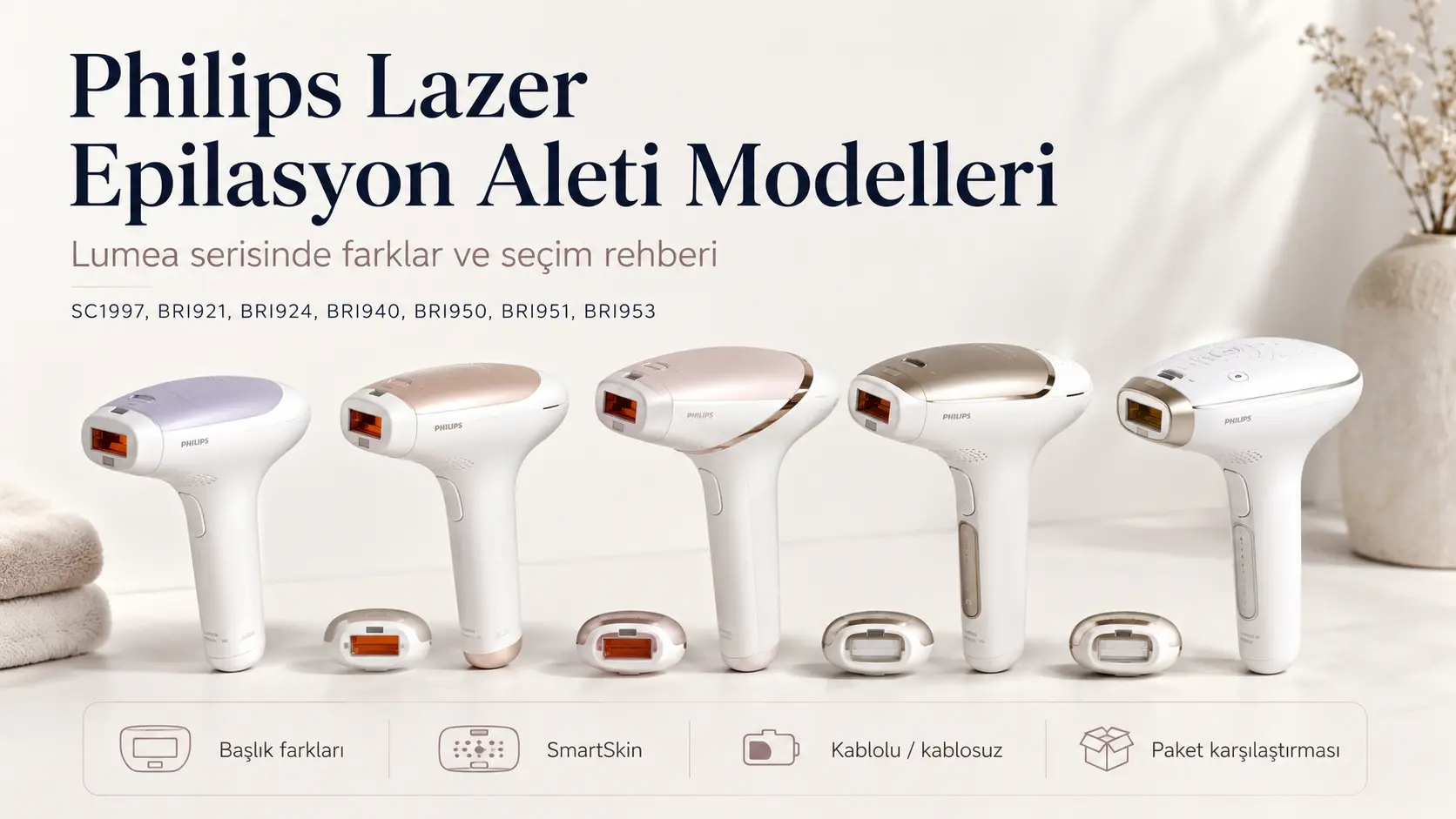 Philips Lumea model karşılaştırmasını temsil eden editoryal kapak görseli