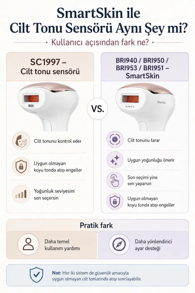 SC1997 cilt tonu sensörü ile SmartSkin sistemi arasındaki farkı açıklayan infografik